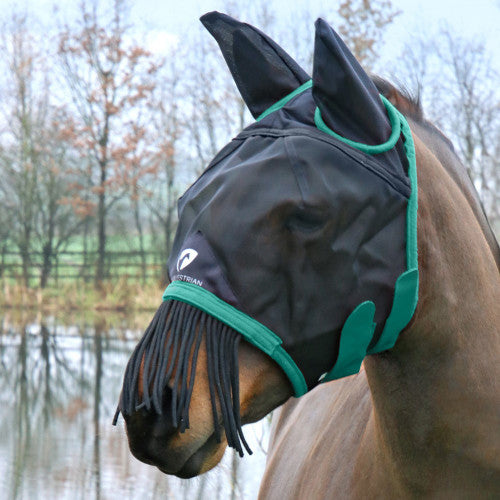 Hy Equestrian Mesh Half Mask With Ears and Fringe