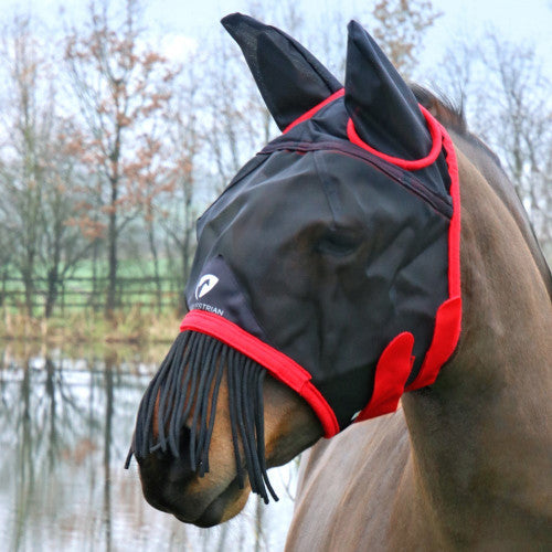 Hy Equestrian Mesh Half Mask With Ears and Fringe