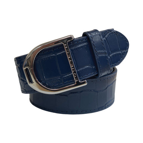 Stirrup Leather Belt 35mm - Navy Snakeskin/ Silver