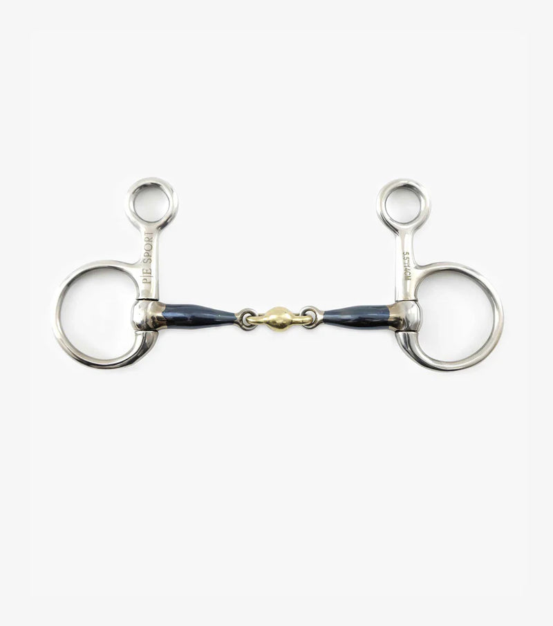 Premier Equine Blue Sweet Iron Hanging Cheek with Brass Alloy Lozenge