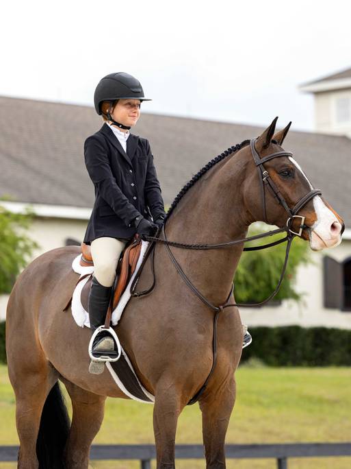 Lemieux Stitched Hunter Bridle with Laced Reins - Havana/Silver