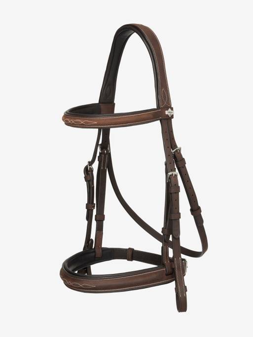 Lemieux Stitched Hunter Bridle with Laced Reins - Havana/Silver